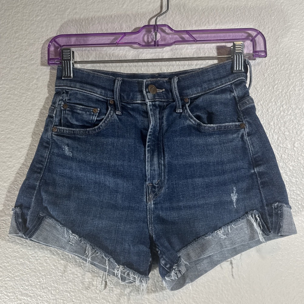 MOTHER Jean Shorts 24 Rascal Slit Flip Chew High Waisted Denim Off Duty Cowgirl